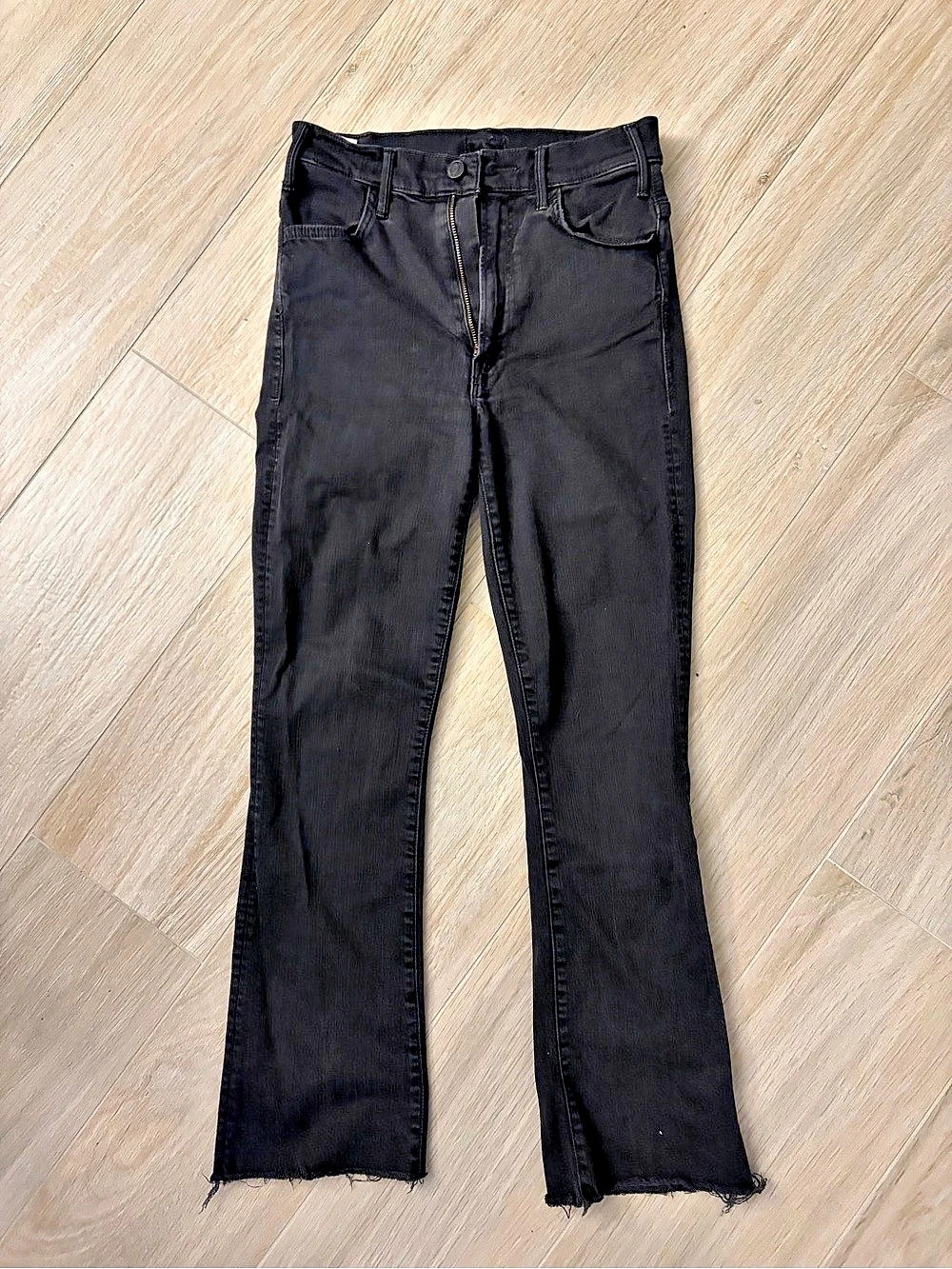 Mother The Hustler Ankle Fray Black Flare Jeans Waist 26